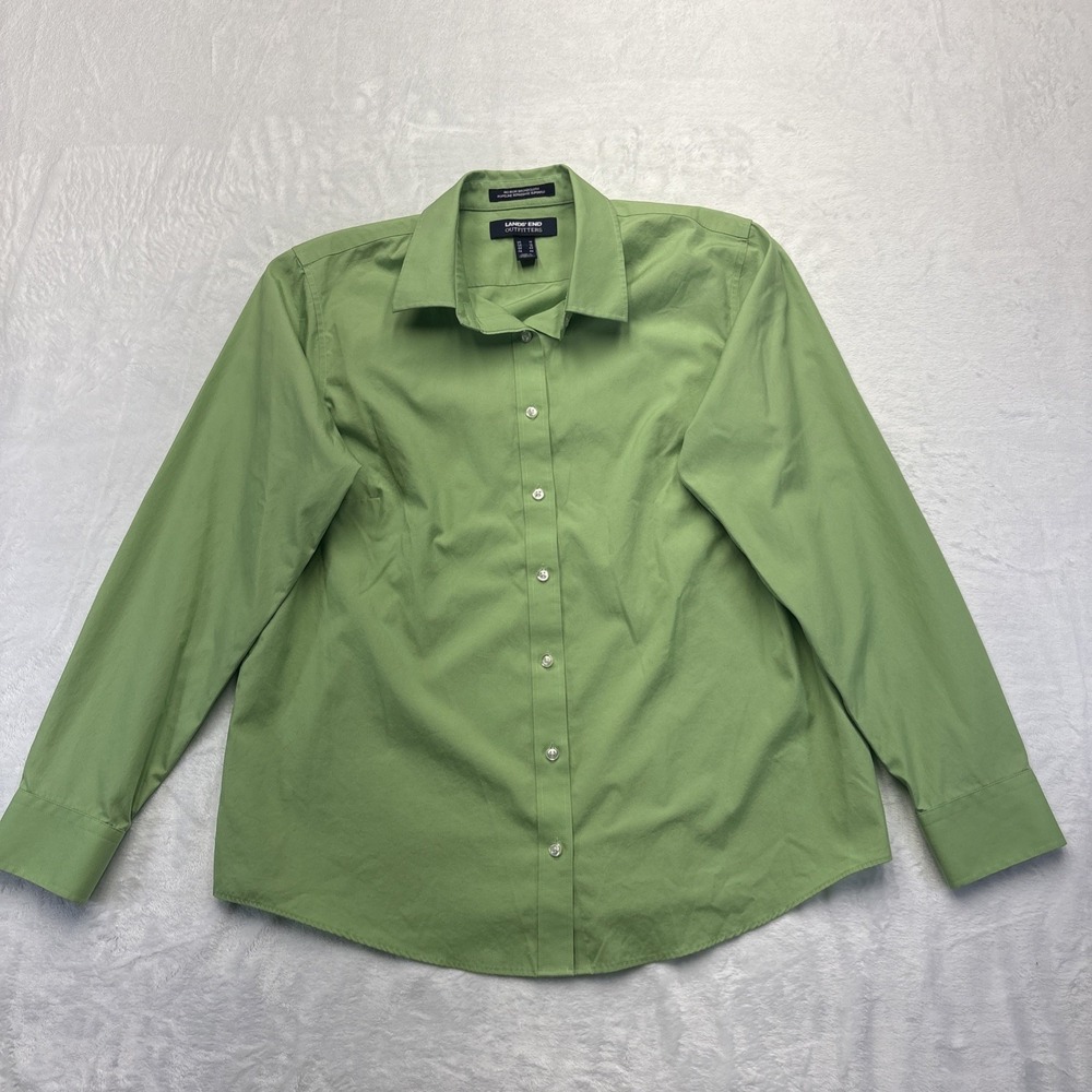 Land's End Shirt Women's Size 14 Green Long Sleeve Button Up Collar